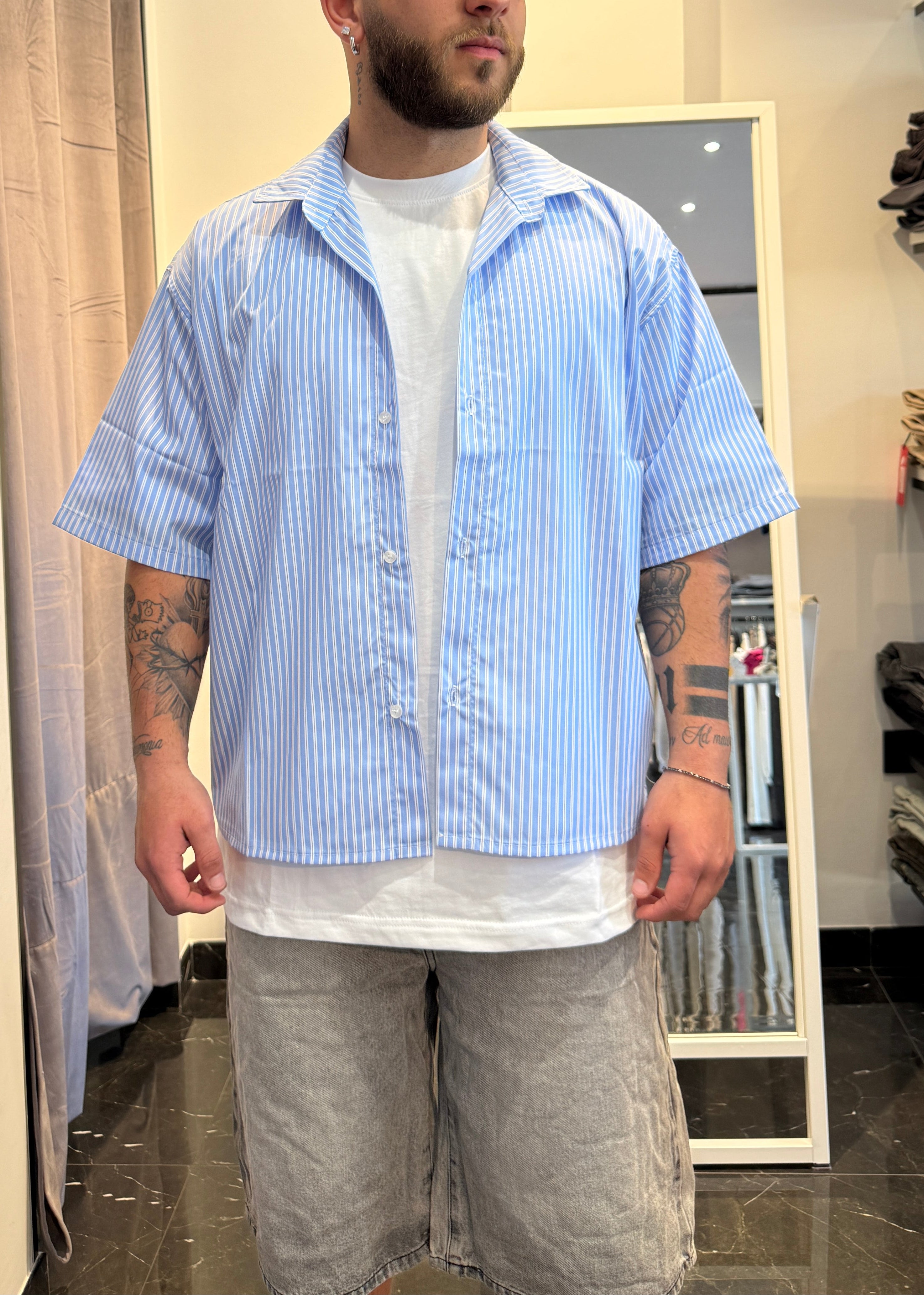 camicia a righe crop